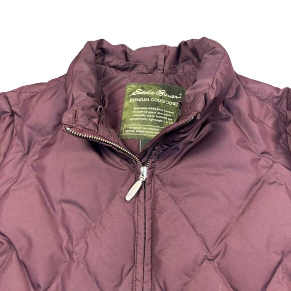 Eddie Bauer Goose Down Jacket Petite Medium Quilted Premium Maroon Barn Coat PM - Picture 4 of 10